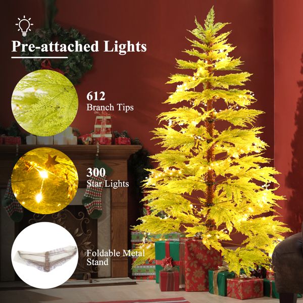 6 ft Realistic Pre-Lit Cypress Leaf Christmas Tree – 300 Warm LED Lights, Perfect Holiday Decoration for Home & Office 2024