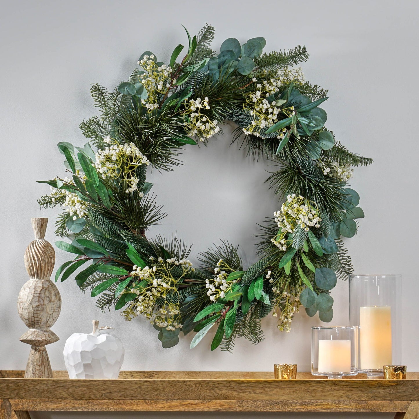 Eucalyptus Leaves and Pine Twigs Wreath – 30-inch Rustic Stars Design, Perfect for Front Door, Christmas Decor 2024