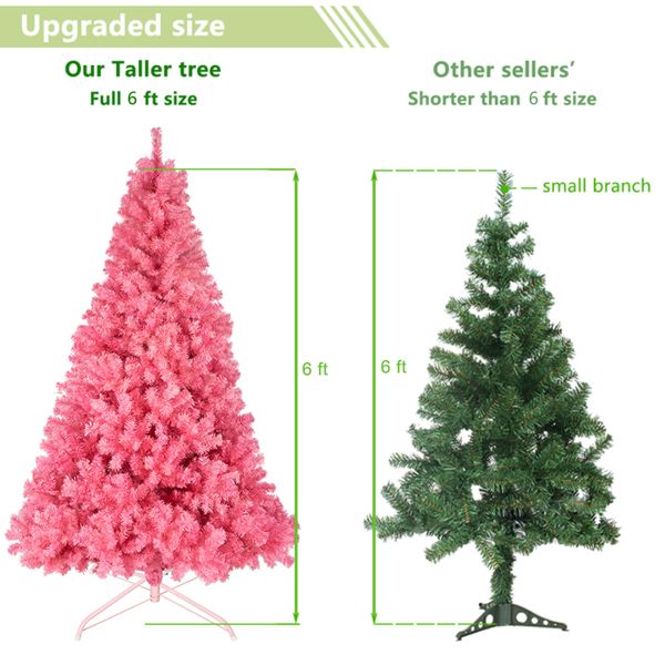 6 FT Unlit Pink Christmas Pine Tree - Full & Lush Holiday Decor with 1000 Branch Tips, Perfect for Home & Office Celebrations 2024