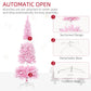 6 ft Snow-Flocked Pink Pencil Christmas Tree – Pre-Lit with Warm White LED Lights, Perfect for Festive Home Decor 2024