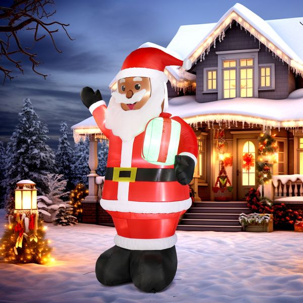 7 FT Inflatable Black Santa Claus Holding Gift – LED Lighted Yard Decoration, Funny Holiday Decor for Outdoor Front Yard, Christmas 2024