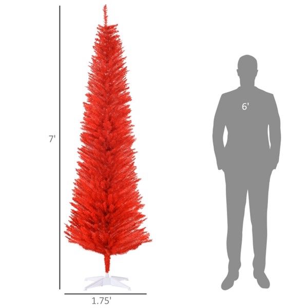 7 ft Slim Pencil Christmas Tree – Lush Red Decor with 499 Branches, Perfect for Holiday Celebrations 2024