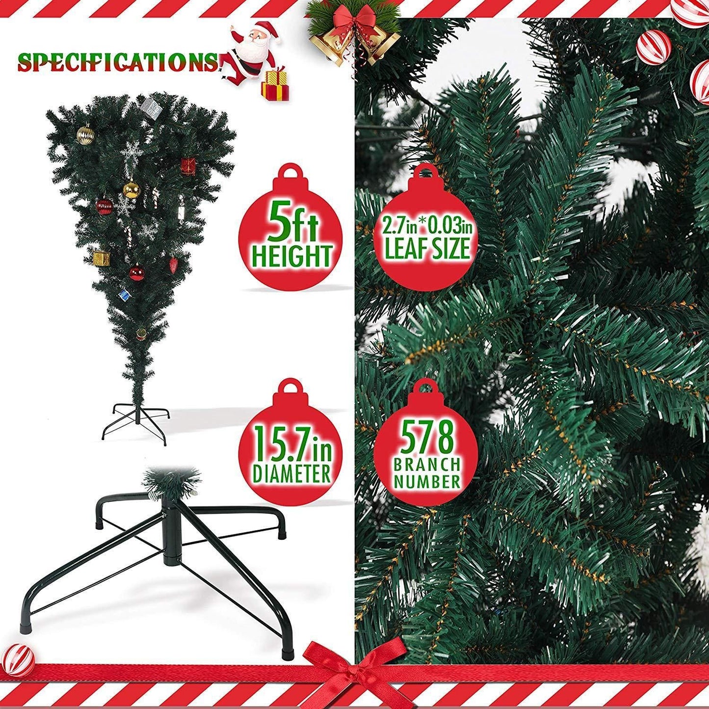 5.5 Ft Upside Down Artificial Christmas Tree with Sturdy Metal Stand - Unique Holiday Decor for Home & Office 2024