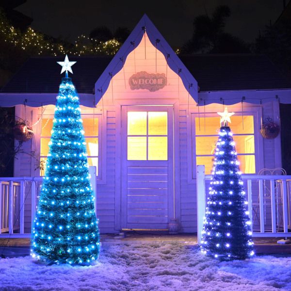 5 ft Pre-Lit Artificial Christmas Tree with RGB LED Lights & Lighted Star Finial – Colorful Holiday Decor for Christmas 2024