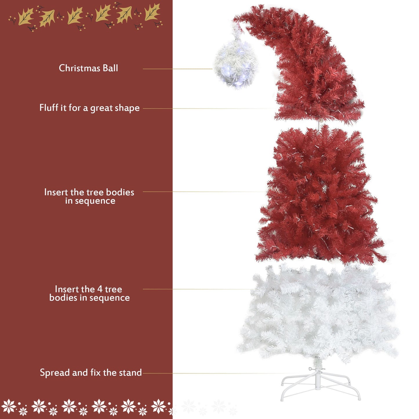 6FT Santa Hat Inspired Hinged Christmas Tree - Unique Red & White Holiday Decoration with 1250 Tips, 300 LED Lights for Indoor Use