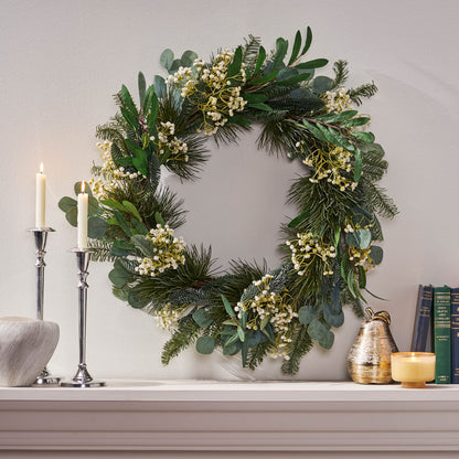 Eucalyptus Leaves and Pine Twigs Wreath – 30-inch Rustic Stars Design, Perfect for Front Door, Christmas Decor 2024