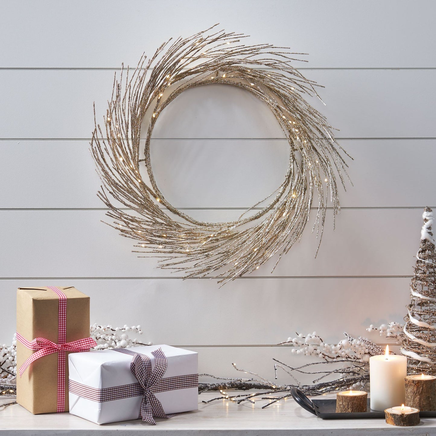 24-inch LED Paper Wreath – Warm White Lights for Festive Decor, Perfect for Front Door, Christmas 2024