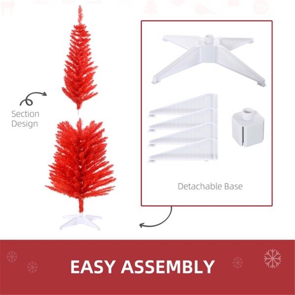 5 ft Slim Pencil Christmas Tree – Lush Artificial Decor in Red, Perfect for Holiday Spaces 2024