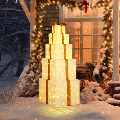 6FT LED Lighted Gift Box Tower – Warm White Glow with Sturdy Weather-Resistant Design for Outdoor/Indoor, Christmas Decor 2024