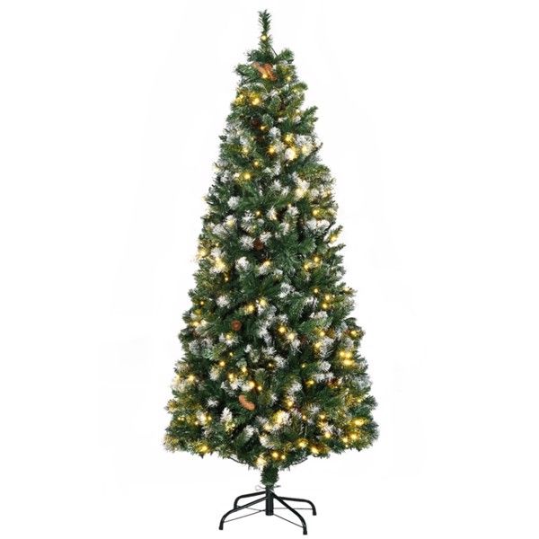 6 ft Slim Snow-Flocked Christmas Tree – Pre-Lit with Warm White LED Lights, Perfect for Small Spaces Holiday Decor 2024