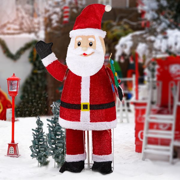 6FT Pre-lit Waving Santa Decoration – Sparkly Plush Fabric with 180 Warm White LED Lights, Indoor/Outdoor Holiday Decor 2024