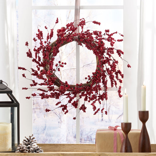 23.5-inch Mixed Berry Wreath – Rustic Twig Frame for Front Door, Christmas Decor 2024