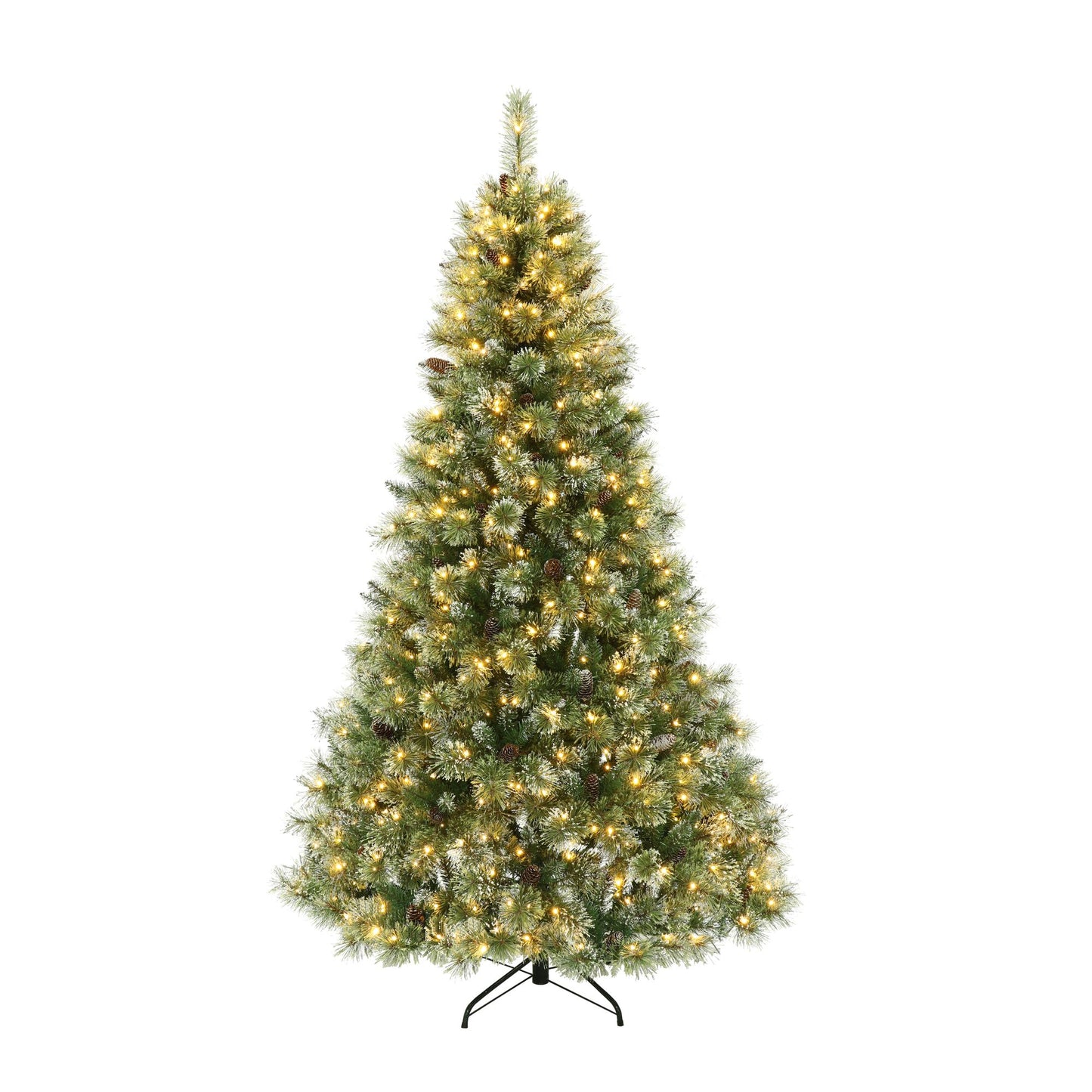 7 ft Snow-Flocked Pre-Lit Christmas Tree with 78 Pine Cones and 650 Clear LED Lights for Festive Home Decor 2024