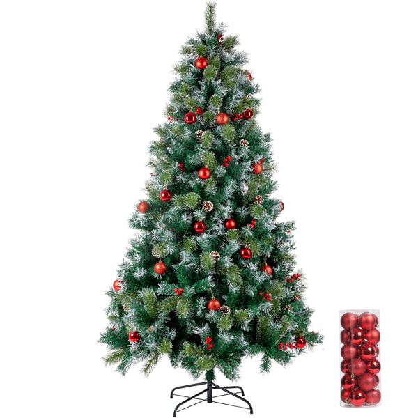 6.5ft Pre-Lit Flocked Christmas Tree with 350 LED Lights, Pine Cones & Berries - Elegant Holiday Decor for a Magical Christmas