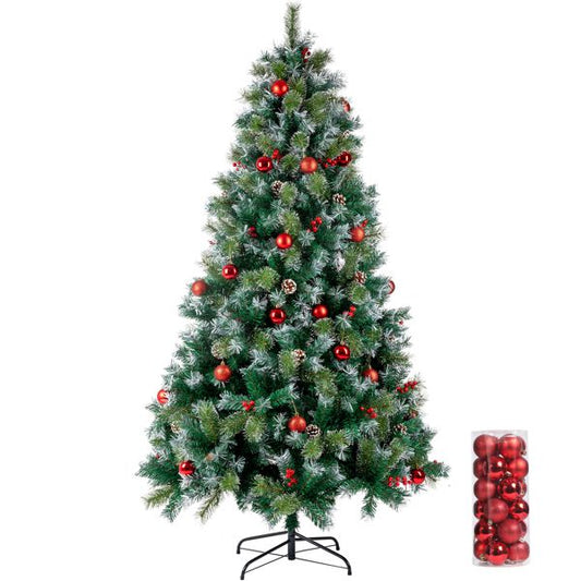 6.5ft Pre-Lit Flocked Christmas Tree with 350 LED Lights, Pine Cones & Berries - Elegant Holiday Decor for a Magical Christmas