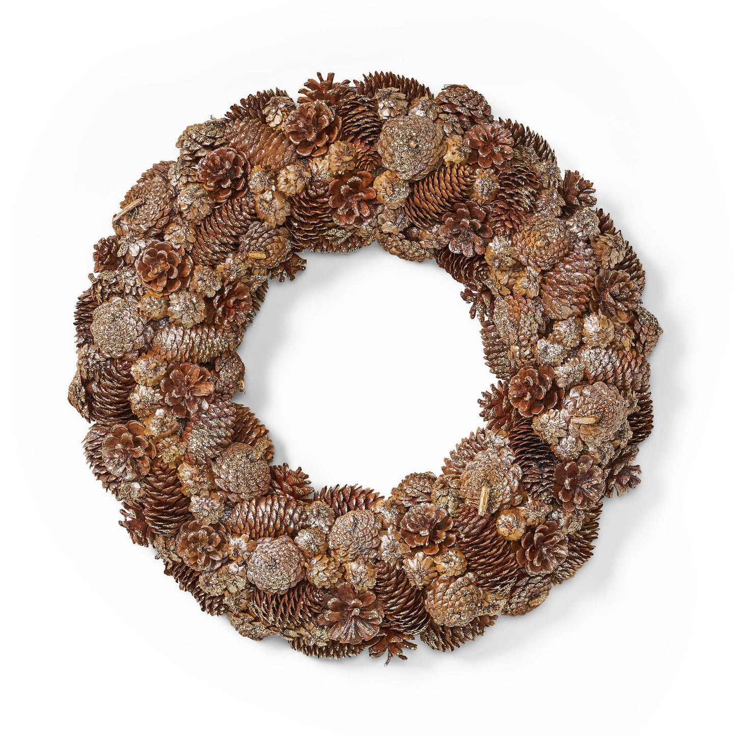 18.5-inch Champagne Pinecone Christmas Wreath – Glitter Accents, Perfect for Front Door, Holiday Decor 2024