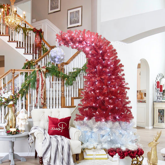 6FT Santa Hat Inspired Hinged Christmas Tree - Unique Red & White Holiday Decoration with 1250 Tips, 300 LED Lights for Indoor Use