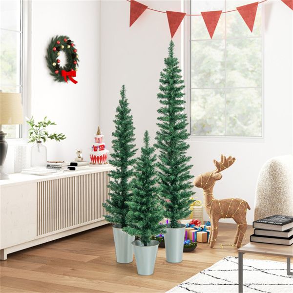 3 PCS Slim Pencil Artificial Christmas Tree Set – Lifelike Holiday Decor for Small Spaces, Perfect for Christmas 2024