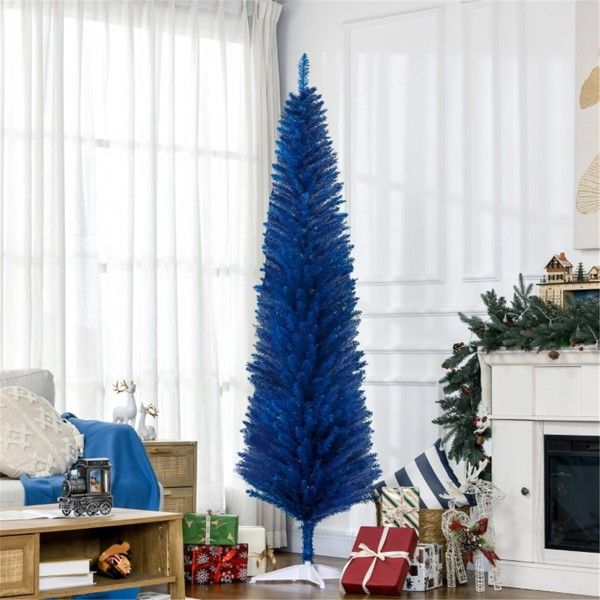 7 ft Slim Pencil Blue Christmas Tree – Lush 499 Tips, Perfect Holiday Decor for Christmas 2024