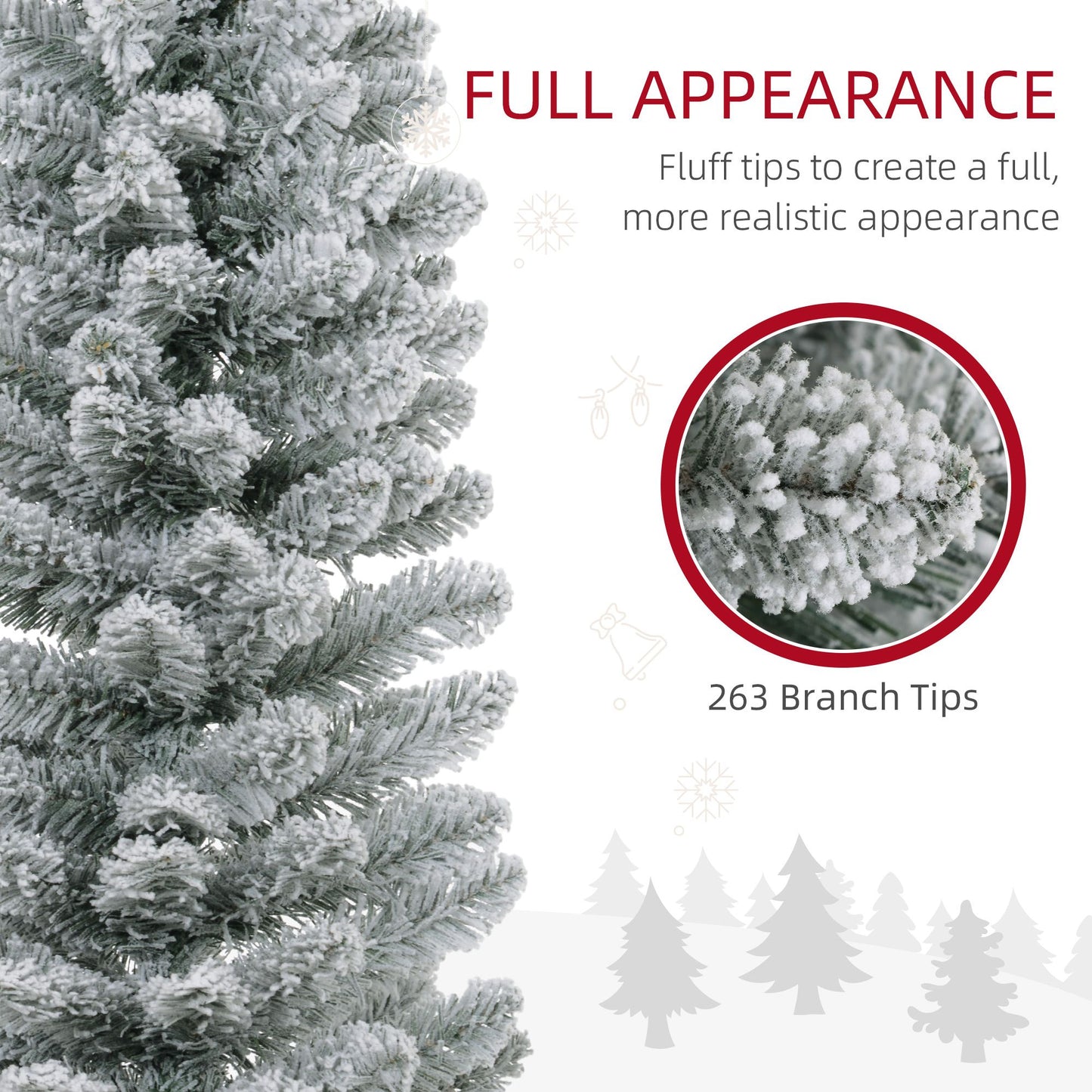 5ft Snow-Flocked Pencil Christmas Tree with 263 Tips – Slim Design for Small Spaces, Realistic Holiday Decor 2024