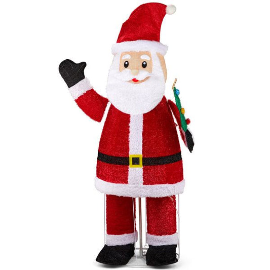 6FT Pre-lit Waving Santa Decoration – Sparkly Plush Fabric with 180 Warm White LED Lights, Indoor/Outdoor Holiday Decor 2024