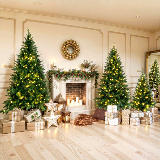 Set of 3 Pre-Lit Green Pine Artificial Christmas Trees - 4FT, 6FT, 8FT with 820 Warm LED Lights, Perfect Holiday Decor for Home & Office