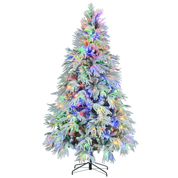 7.5 ft Pre-Lit Snow Flocked Christmas Tree – Artificial Holiday Decor with 350 Multi-Color LED Lights, Ideal for Home & Office Christmas 2024