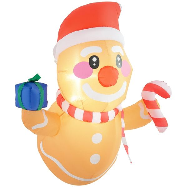 Inflatable Gingerbread Man Christmas Decor – 41.3" LED Lit with Gift Box & Candy Cane, Outdoor Safe, Holiday Decor 2024