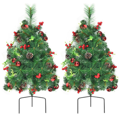 2 ft Pre-Lit Mini Christmas Trees with LED Lights – Realistic Pine Decor with Pinecones & Red Balls, Perfect for Holiday 2024