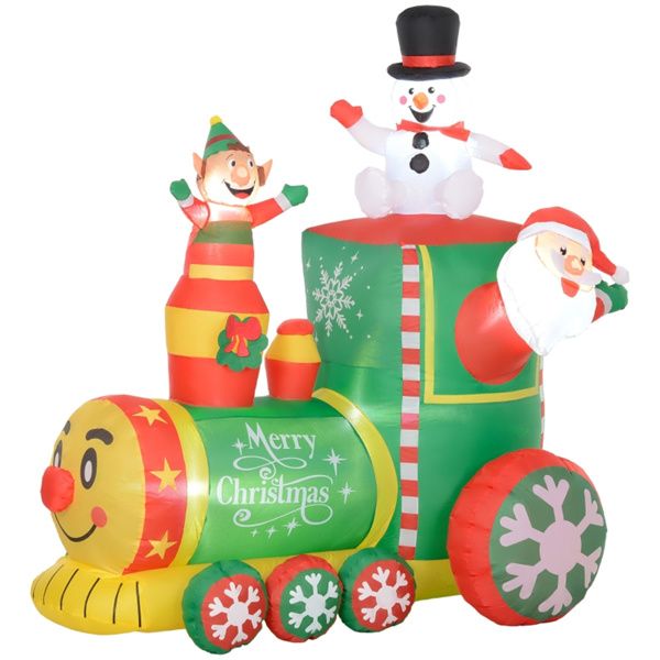 Inflatable Christmas Train Decoration – 70.9" Green with Santa, Snowman & Gingerbread Man, Outdoor Safe, Holiday Festive Decor 2024