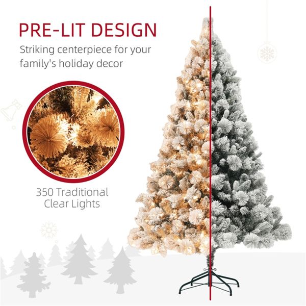 6.5 ft Pre-Lit Snow-Flocked Christmas Tree – Realistic Holiday Decor with Warm White Lights, Perfect for Home Christmas 2024