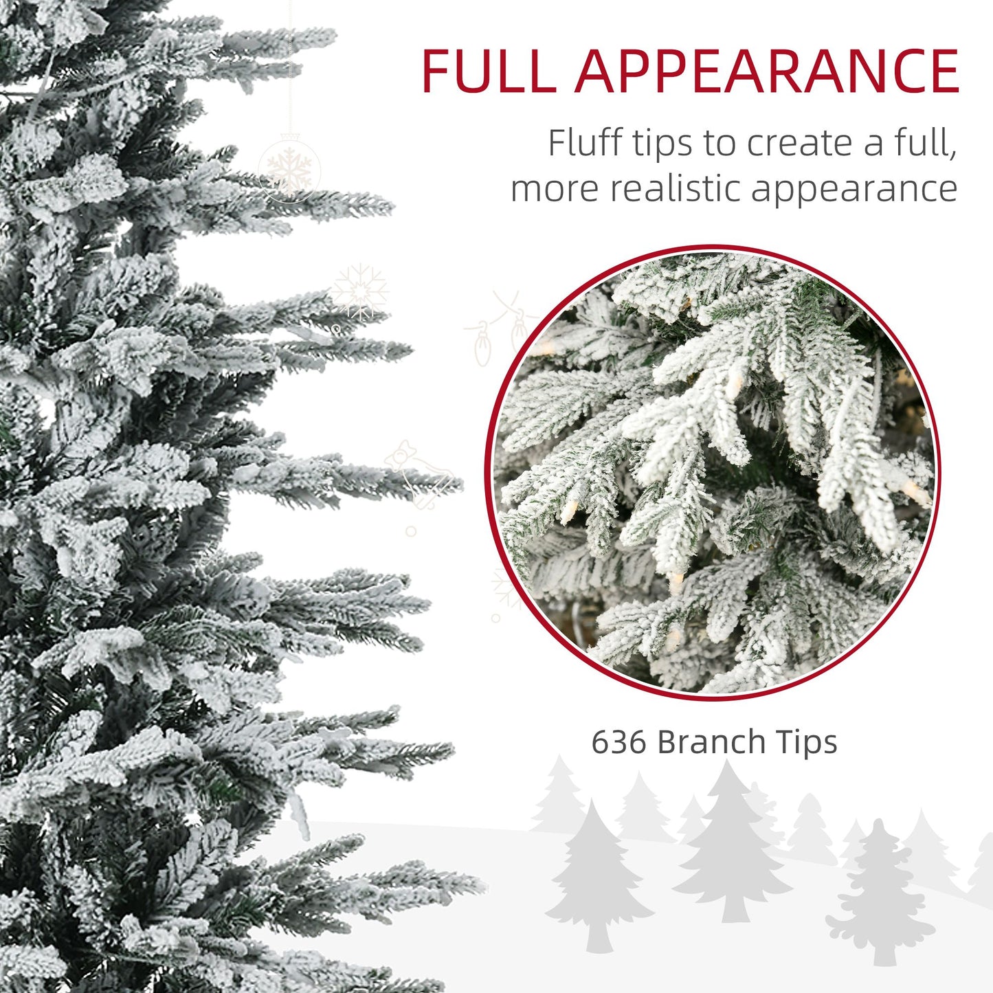 6ft Pre-Lit Snow Flocked Christmas Tree – 636 Branches, 250 Warm Yellow Lights, Auto Open Design for Holiday Decor 2024