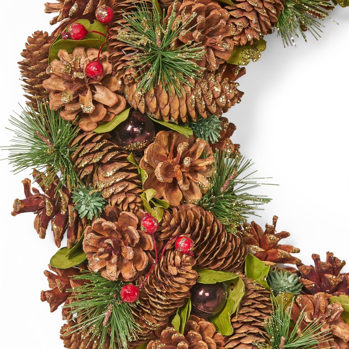 Natural Pine Cone Christmas Wreath – 18.5-inch Glitter Decor for Front Door, Holiday Decor 2024