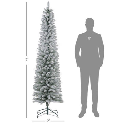 7 ft Snow-Flocked Pencil Christmas Tree – Realistic Holiday Decor for Small Spaces, Perfect for Christmas 2024