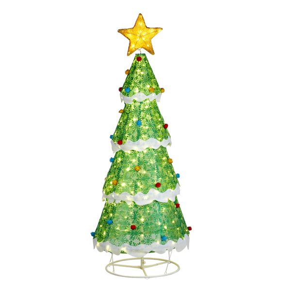 6FT Pre-Lit Christmas Tree with 200 Warm White LED Lights – Weather-Resistant Holiday Decor for Indoor & Outdoor Use 2024