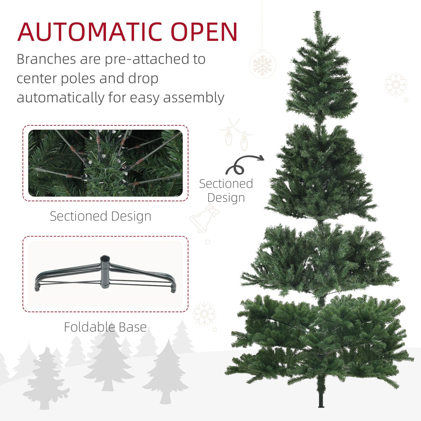 9ft Realistic Artificial Christmas Tree with 2132 Branch Tips – Auto Open Design, Holiday Decor for Home & Office, Christmas 2024