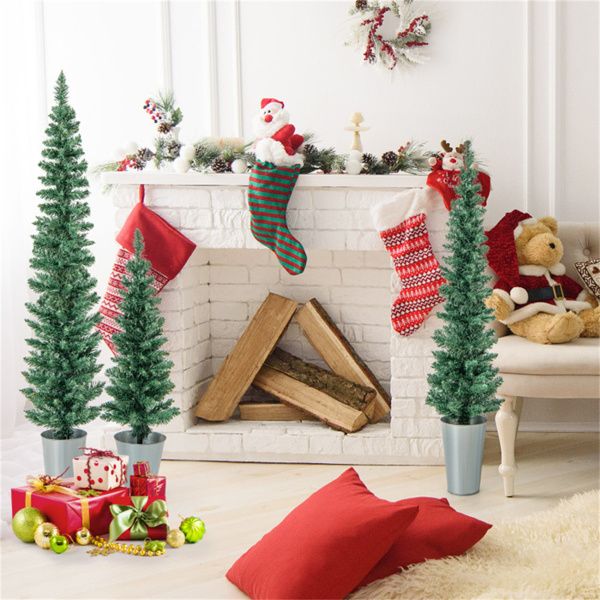 3 PCS Slim Pencil Artificial Christmas Tree Set – Lifelike Holiday Decor for Small Spaces, Perfect for Christmas 2024