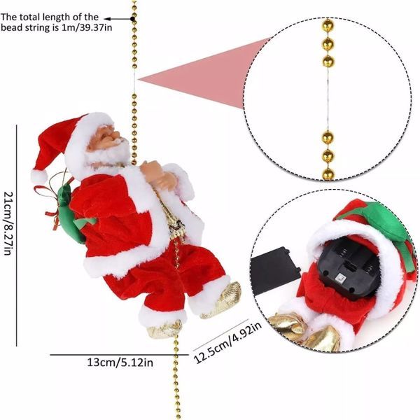 Animated Climbing Santa Claus Ornament - 9" Plush Christmas Decor for Tree, Holiday Fun 2024