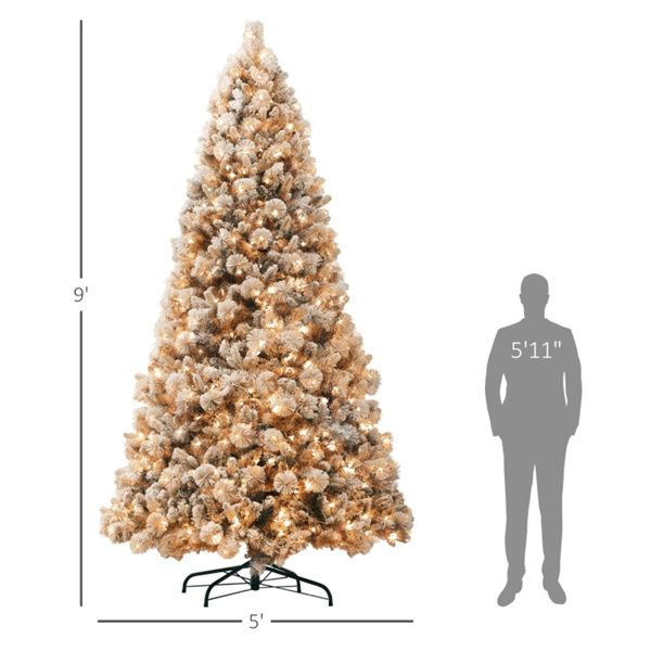 9 ft Snow-Flocked Artificial Christmas Tree with Warm White Lights - Realistic Holiday Decor for Home 2024