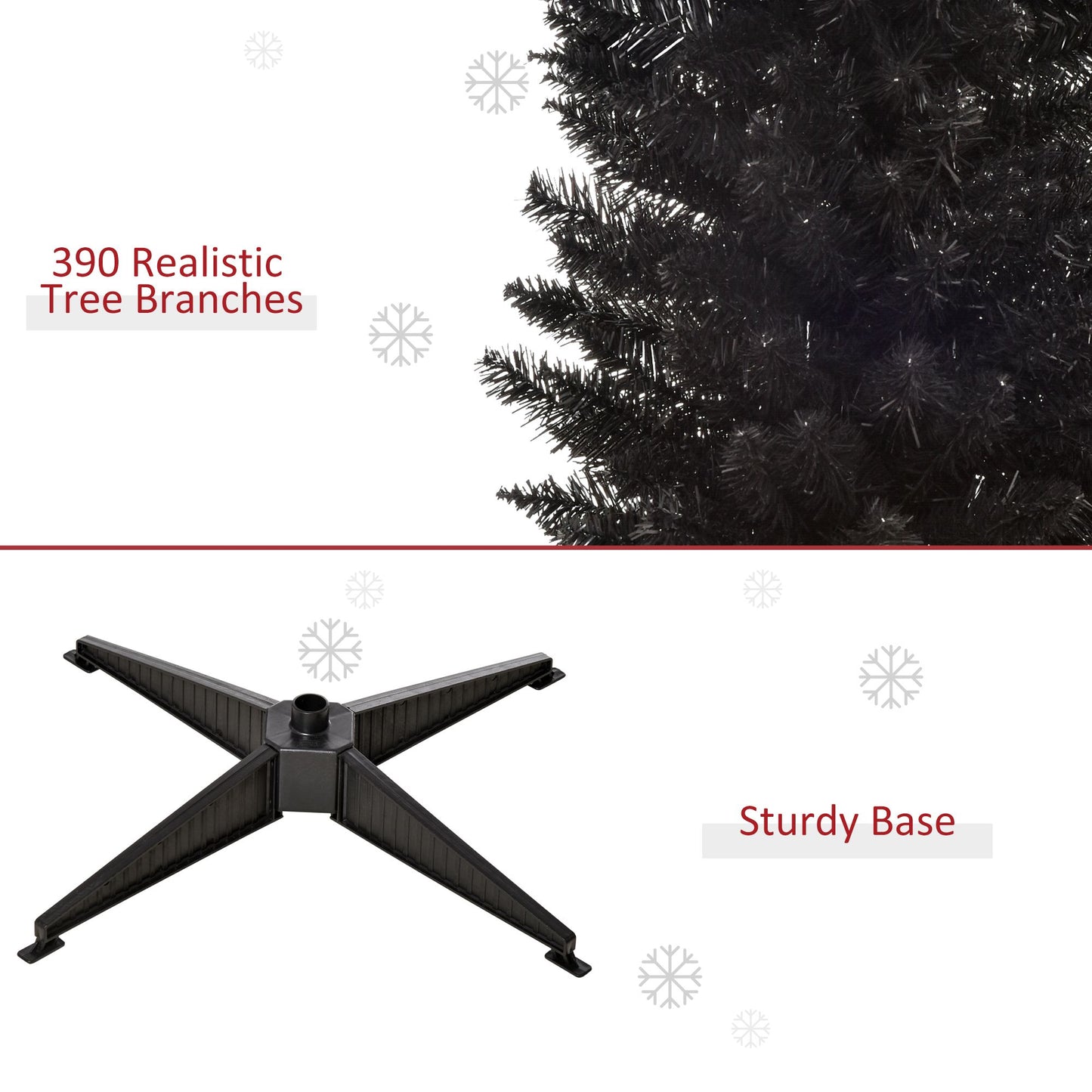 6' Slim Black Pencil Christmas Tree - 390 Realistic Branch Tips, Ideal for Holiday Decor 2024