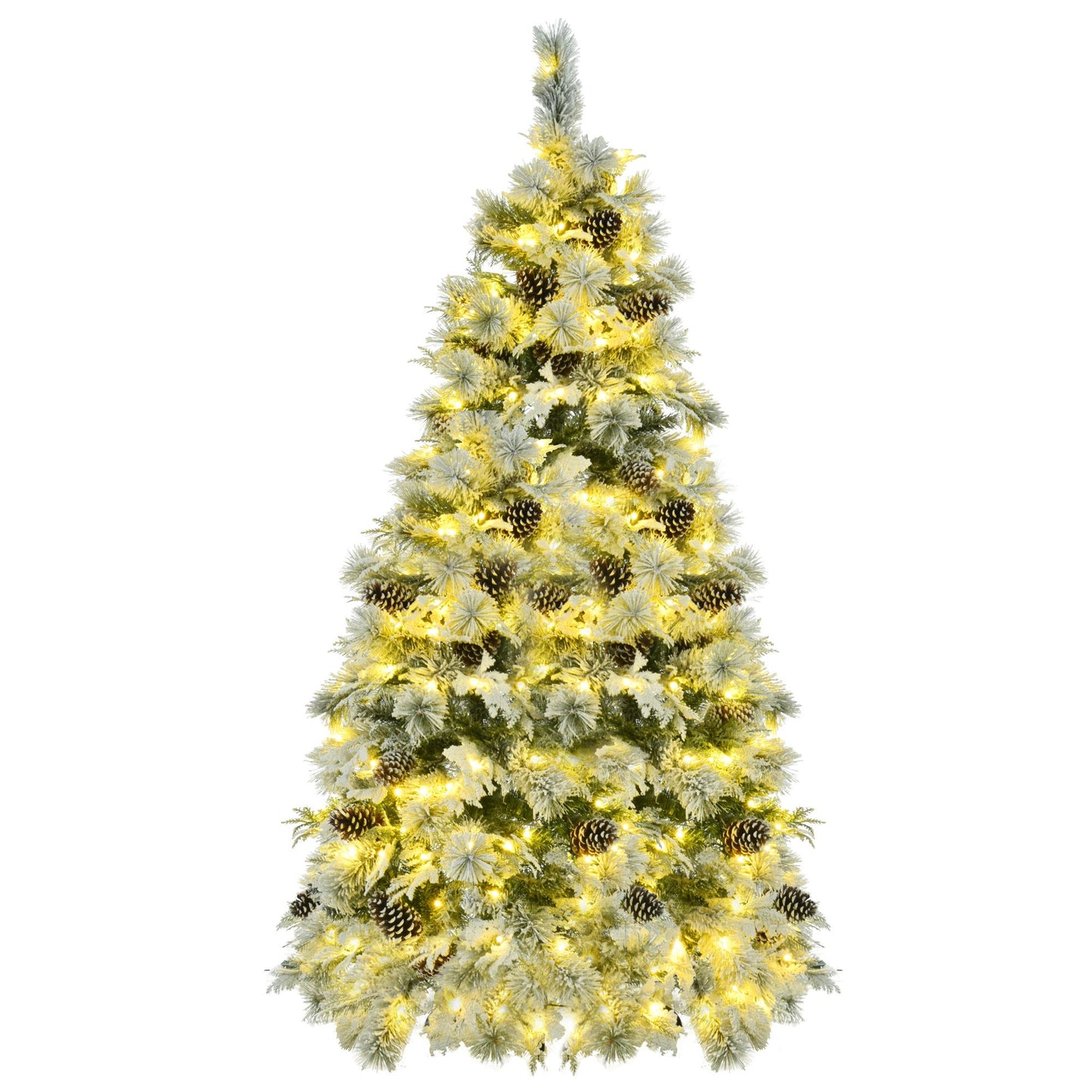 Snow-Flocked 6FT Pre-Lit Christmas Tree with 250 LED Lights, 403 Branch Tips & Pine Cones - Perfect Holiday Decor for Homes & Offices