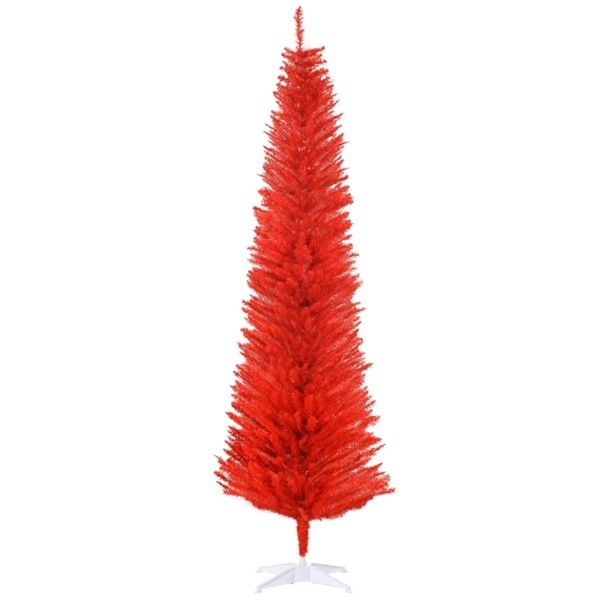 7 ft Slim Pencil Christmas Tree – Lush Red Decor with 499 Branches, Perfect for Holiday Celebrations 2024