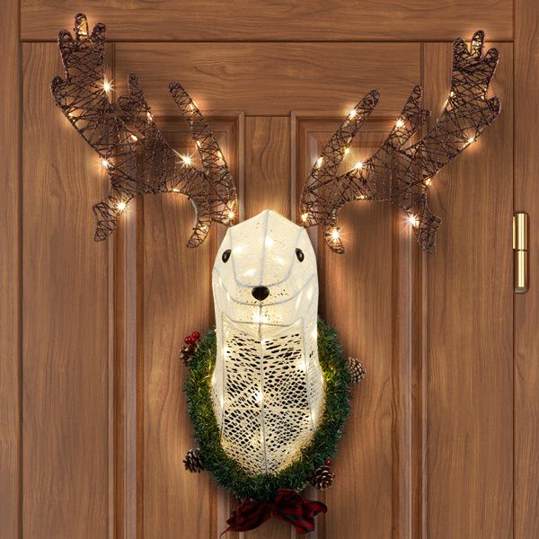 Lighted 39-inch 3D Reindeer Wall Decor – Pre-lit Warm White for Indoor/Outdoor Use, Festive Christmas Decor 2024