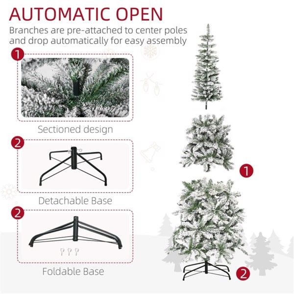 7.5 ft Snow-Flocked Artificial Pencil Christmas Tree – Realistic Indoor Holiday Decor for Christmas 2024