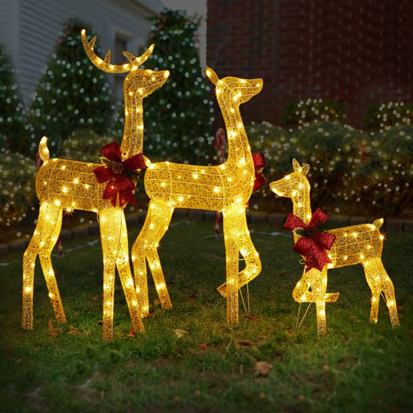 Pre-Lit 3-Piece Lighted Christmas Reindeer Family Set – Weatherproof 2D Outdoor Decor with 200 Warm White LEDs, Holiday Cheer for Christmas 2024