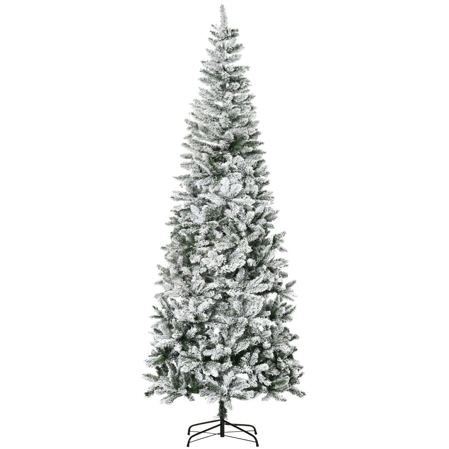 9ft Slim Snow-Flocked Pine Christmas Tree with Realistic Branches and 1084 Tips for Holiday Decor 2024