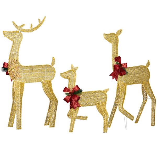 Pre-Lit 3-Piece Lighted Christmas Reindeer Family Set – Weatherproof 2D Outdoor Decor with 200 Warm White LEDs, Holiday Cheer for Christmas 2024