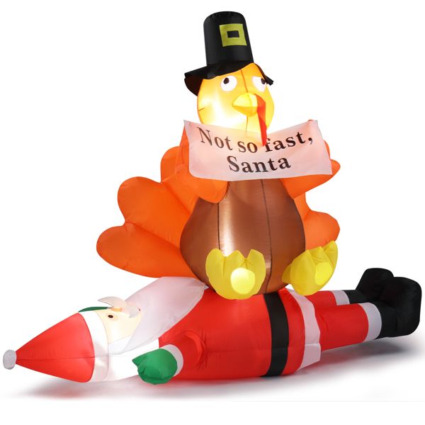 Funny 4.9 FT Inflatable Turkey on Santa Claus – LED Lit Outdoor Decoration for Lawn & Garden, Christmas 2024