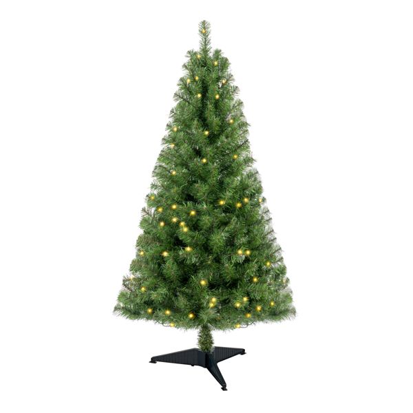 4ft Pre-Lit Norwood Spruce Christmas Tree – 100 Warm White LED Lights, Realistic PVC Branch Tips, Perfect Holiday Decor for Home 2024