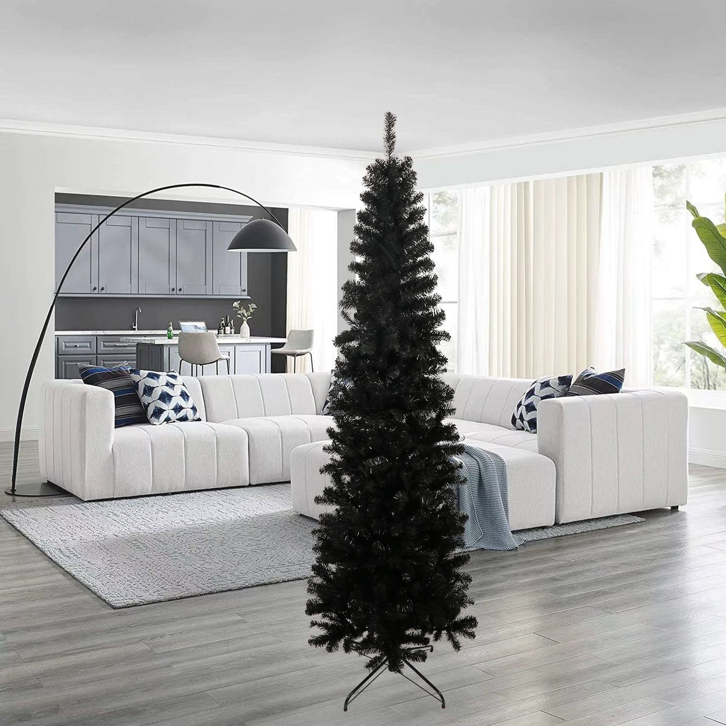 7.5 ft Slim Black Artificial Christmas Tree with Foldable Metal Stand - Unique Holiday Decor for Small Spaces 2024